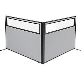 Global Industrial 695103GY Interion® Freestanding 2-Panel Corner Room Divider w/Partial Window 60-1/4"W x 42"H Panels Gray image.