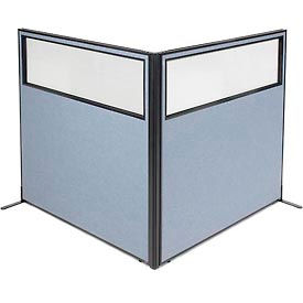 Global Industrial 695104BL Interion® Freestanding 2-Panel Corner Room Divider w/Partial Window 60-1/4"W x 60"H Panels Blue image.