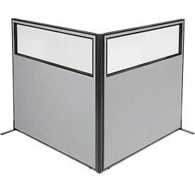 Global Industrial 695104GY Interion® Freestanding 2-Panel Corner Room Divider w/Partial Window 60-1/4"W x 60"H Panels Gray image.
