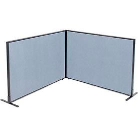 Global Industrial 695106BL Interion® Freestanding 2-Panel Corner Room Divider, 60-1/4"W x 42"H Panels, Blue image.