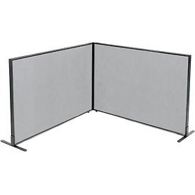 Global Industrial 695106GY Interion® Freestanding 2-Panel Corner Room Divider, 60-1/4"W x 42"H Panels, Gray image.