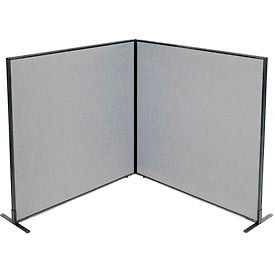 Global Industrial 695107GY Interion® Freestanding 2-Panel Corner Room Divider, 60-1/4"W x 60"H Panels, Gray image.