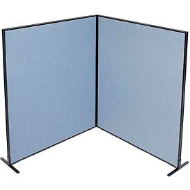 Global Industrial 695108BL Interion® Freestanding 2-Panel Corner Room Divider, 60-1/4"W x 72"H Panels, Blue image.