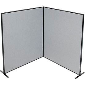 Global Industrial 695108GY Interion® Freestanding 2-Panel Corner Room Divider, 60-1/4"W x 72"H Panels, Gray image.