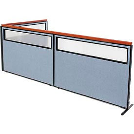 Global Industrial 695111BL Interion® Deluxe Freestanding 3-Panel Corner Divider w/Partial Window 60-1/4"W x 43-1/2"H Blue image.