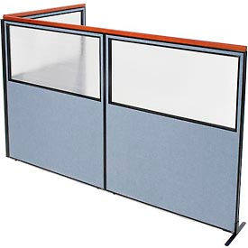 Global Industrial 695113BL Interion® Deluxe Freestanding 3-Panel Corner Divider w/Partial Window 60-1/4"W x 73-1/2"H Blue image.