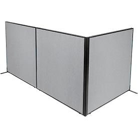 Global Industrial 695120GY Interion® Freestanding 3-Panel Corner Room Divider, 60-1/4"W x 60"H Panels, Gray image.
