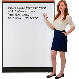 695143BP Deluxe Office Partition Panel with Whiteboard and Pass-Thru Cable, 48-1/4"W x 65-1/2"H