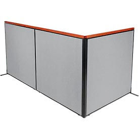 Global Industrial 695154GY Interion® Deluxe Freestanding 3-Panel Corner Room Divider, 60-1/4"W x 61-1/2"H, Gray image.