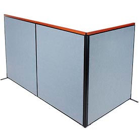Global Industrial 695155BL Interion® Deluxe Freestanding 3-Panel Corner Room Divider, 60-1/4"W x 73-1/2"H, Blue image.