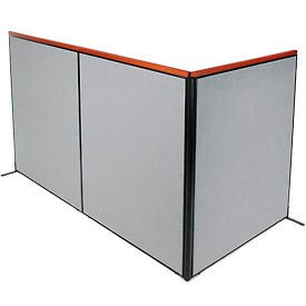 Global Industrial 695155GY Interion® Deluxe Freestanding 3-Panel Corner Room Divider, 60-1/4"W x 73-1/2"H, Gray image.