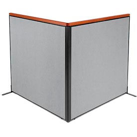 Global Industrial 695157GY Interion® Deluxe Freestanding 2-Panel Corner Room Divider, 60-1/4"W x 61-1/2"H, Gray image.