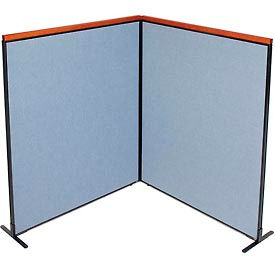 Global Industrial 695158BL Interion® Deluxe Freestanding 2-Panel Corner Room Divider, 60-1/4"W x 73-1/2"H, Blue image.