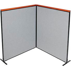 Global Industrial 695158GY Interion® Deluxe Freestanding 2-Panel Corner Room Divider, 60-1/4"W x 73-1/2"H, Gray image.