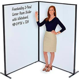 Global Industrial 695162B Interion® Freestanding 2-Panel Corner Room Divider with Whiteboard, 48-1/4"W x 72"H image.