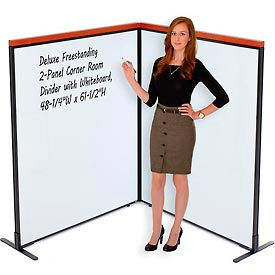 Global Industrial 695165B Interion® Deluxe Freestanding 2-Panel Corner Room Divider with Whiteboard, 48-1/4"W x 61-1/2"H image.