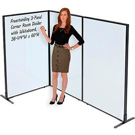 Interion Freestanding 3-Panel Corner Room Divider with Whiteboard, 36-1/4