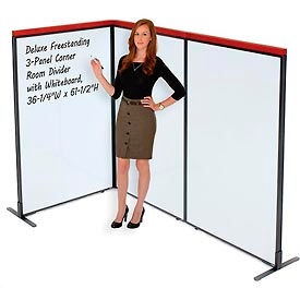 Interion Deluxe Freestanding 3-Panel Corner Room Divider with Whiteboard, 36-1/4