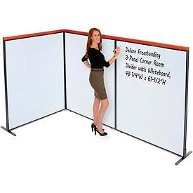 Global Industrial 695173B Interion® Deluxe Freestanding 3-Panel Corner Room Divider with Whiteboard, 48-1/4"W x 61-1/2"H image.