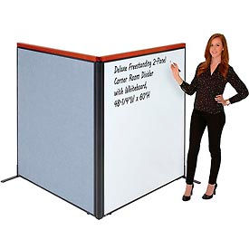Global Industrial 695165BL Interion® Deluxe Freestanding 2-Panel Corner Room Divider w/Whiteboard 48-1/4"W x 61-1/2"H Blue image.