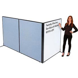 Global Industrial 695169BL Interion® Freestanding 3-Panel Corner Room Divider with Whiteboard, 48-1/4"W x 60"H, Blue image.