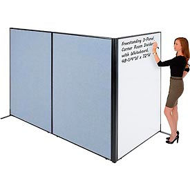 Global Industrial 695170BL Interion® Freestanding 3-Panel Corner Room Divider with Whiteboard, 48-1/4"W x 72"H, Blue image.