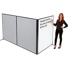 Global Industrial 695169GY Interion® Freestanding 3-Panel Corner Room Divider with Whiteboard, 48-1/4"W x 60"H, Gray image.