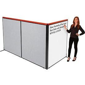 Global Industrial 695173GY Interion® Deluxe Freestanding 3-Panel Corner Room Divider w/Whiteboard 48-1/4"W x 61-1/2"H Gray image.