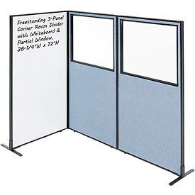 Interion 3-Panel Corner Room Divider with Whiteboard & Partial Window, 36-1/4 Interion 3-Panel Corner Room Divider with Whiteboard & Partial Window, 36-1/4