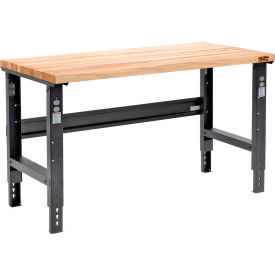 Global Industrial 318912BK Global Industrial™ Adjustable Height Workbench, 60 x 30", Birch Square Edge, Black image.