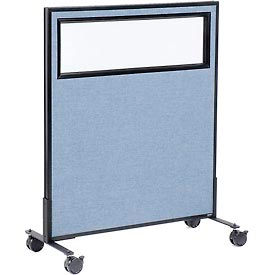 Global Industrial 694979MBL Interion® Mobile Office Partition Panel with Partial Window, 36-1/4"W x 45"H, Blue image.