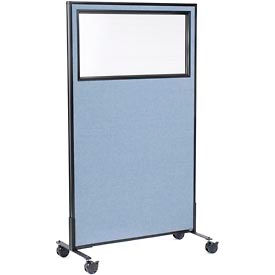 Global Industrial 694980MBL Interion® Mobile Office Partition Panel with Partial Window, 36-1/4"W x 63"H, Blue image.