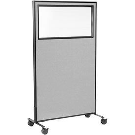 Global Industrial 694980MGY Interion® Mobile Office Partition Panel with Partial Window, 36-1/4"W x 63"H, Gray image.