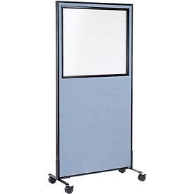 Global Industrial 694981MBL Interion® Mobile Office Partition Panel with Partial Window, 36-1/4"W x 75"H, Blue image.