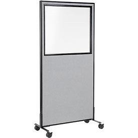 Global Industrial 694981MGY Interion® Mobile Office Partition Panel with Partial Window, 36-1/4"W x 75"H, Gray image.