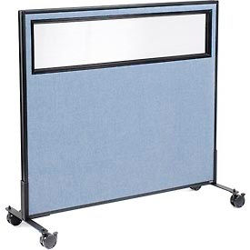 Global Industrial 694982MBL Interion® Mobile Office Partition Panel with Partial Window, 48-1/4"W x 45"H, Blue image.