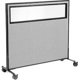 Global Industrial 694982MGY Interion® Mobile Office Partition Panel with Partial Window, 48-1/4"W x 45"H, Gray image.