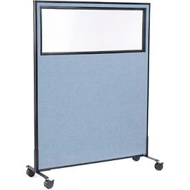 Global Industrial 694983MBL Interion® Mobile Office Partition Panel with Partial Window, 48-1/4"W x 63"H, Blue image.