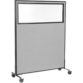 Global Industrial 694983MGY Interion® Mobile Office Partition Panel with Partial Window, 48-1/4"W x 63"H, Gray image.