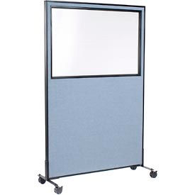 Global Industrial 694984MBL Interion® Mobile Office Partition Panel with Partial Window, 48-1/4"W x 75"H, Blue image.