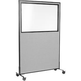 Global Industrial 694984MGY Interion® Mobile Office Partition Panel with Partial Window, 48-1/4"W x 75"H, Gray image.