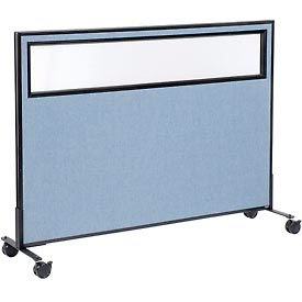 Global Industrial 694985MBL Interion® Mobile Office Partition Panel with Partial Window, 60-1/4"W x 45"H, Blue image.