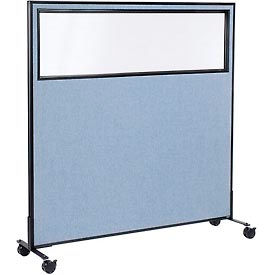 Global Industrial 694986MBL Interion® Mobile Office Partition Panel with Partial Window, 60-1/4"W x 63"H, Blue image.