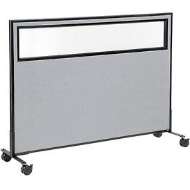 Global Industrial 694985MGY Interion® Mobile Office Partition Panel with Partial Window, 60-1/4"W x 45"H, Gray image.