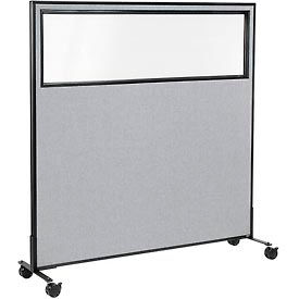 Global Industrial 694986MGY Interion® Mobile Office Partition Panel with Partial Window, 60-1/4"W x 63"H, Gray image.