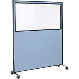 Global Industrial 694987MBL Interion® Mobile Office Partition Panel with Partial Window, 60-1/4"W x 75"H, Blue image.