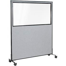 Global Industrial 694987MGY Interion® Mobile Office Partition Panel with Partial Window, 60-1/4"W x 75"H, Gray image.