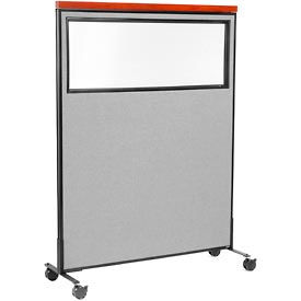 Global Industrial 694995MGY Interion® Mobile Deluxe Office Partition Panel with Partial Window, 48-1/4"W x 64-1/2"H, Gray image.