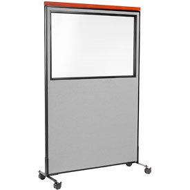 Global Industrial 694996MGY Interion® Mobile Deluxe Office Partition Panel with Partial Window, 48-1/4"W x 76-1/2"H, Gray image.