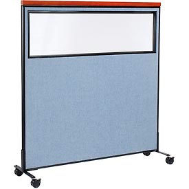 Global Industrial 694998MBL Interion® Mobile Deluxe Office Partition Panel with Partial Window, 60-1/4"W x 64-1/2"H, Blue image.